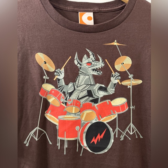 SOLD 🤎 Vintage Gama Go Brown T-Shirt - Robot Dragon Playing Drums - Medium - Picture 2 of 8